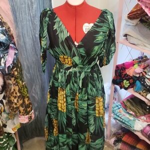 Tropical Pineapple Leaf Print Maxi Dress